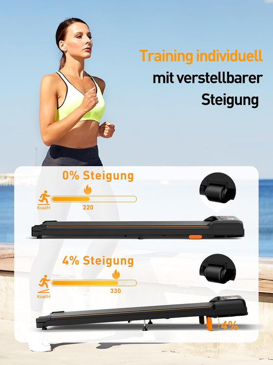 Walking Pad mit Steigung 4%,Laufband für Zuhause & Büro Walking Pad Klappbar Leises 2,5PS Motor Mini Laufband,Leicht & Kompakt Tragbar Laufband Klappbar, LED-Anzeige mit Fernbedienung