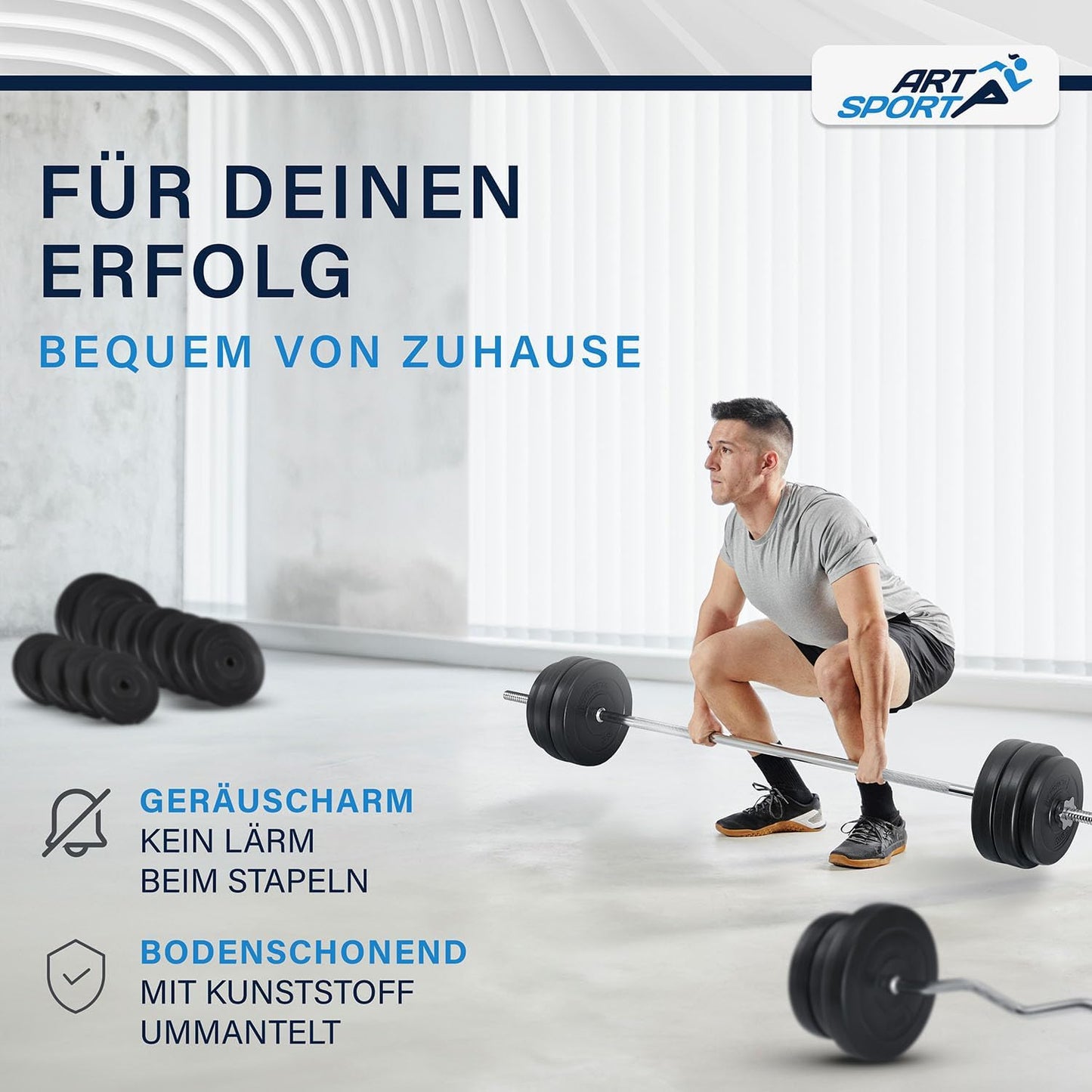 ArtSport® 3in1 Hantelset mit 2 Kurzhanteln, 1 Langhantel & 1 SZ Curlhantel - 12 Gewichte mit 60kg und Sternverschlüssen - Hantel Set Krafttraining