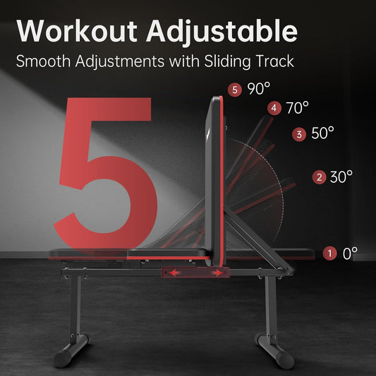 PASYOU Hantelbank Flachbank Verstellebare, 90°Vertikal,Schräg- und Flachbankübungen, 5-Fach Verstellbarer, Krafttrainingsbank für zu Hause oder im Fitnessstudio 300kg Gewichtskapazität