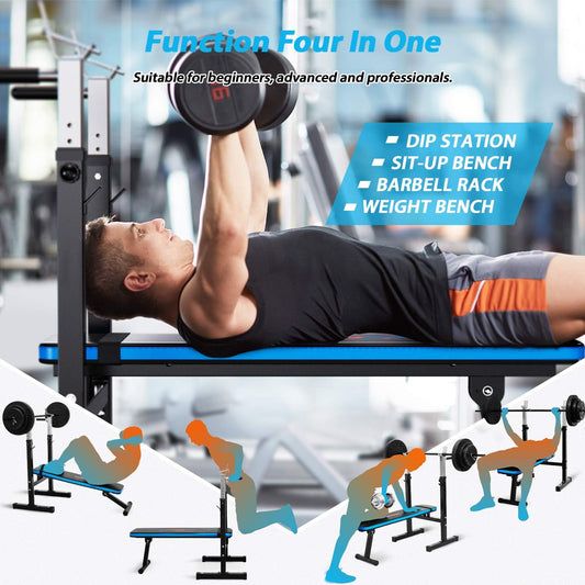 WINNOW Verstellbare Hantelbank mit Dip-Station Klappbare Schwerlast Gewichtheben Bank Heimtraining Fitnessstudio Multifunktion Trainingsbank