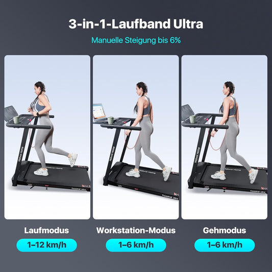 Mobvoi Home Laufband Ultra Intelligente KI 3-in-1 Gehpad mit 6% Steigung 2,5 PS Laufband zum Gehen und Laufen Halterung für Tasse Telefon Laptop Große Lauffläche TicSports Zwift Kinomap 12km/h 120kg