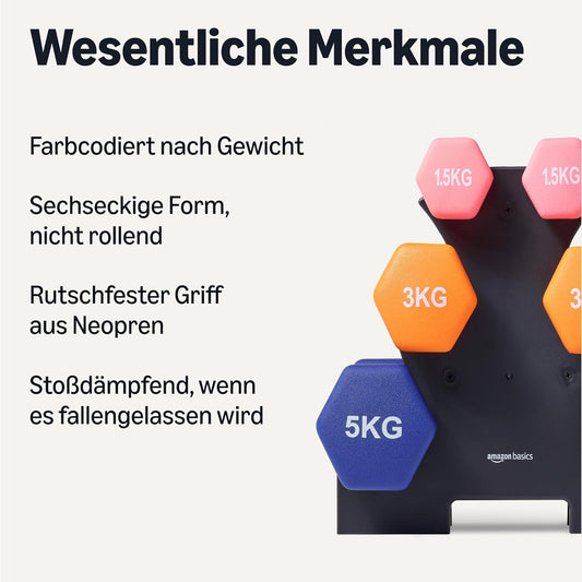Amazon Basics Neopren Hanteln Gewichte (2er-Sets, 1kg - 5kg Hanteln)
