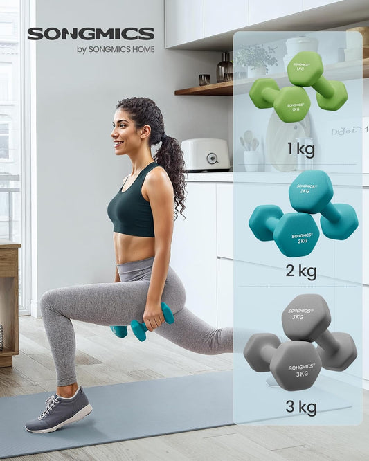 SONGMICS Hantel-Set, 3 Paar, 1kg-3kg,9kg oder 12kg, Aufbewahrung, Fitnessstudio, Krafttraining, rutschfeste Neopren-Beschichtung