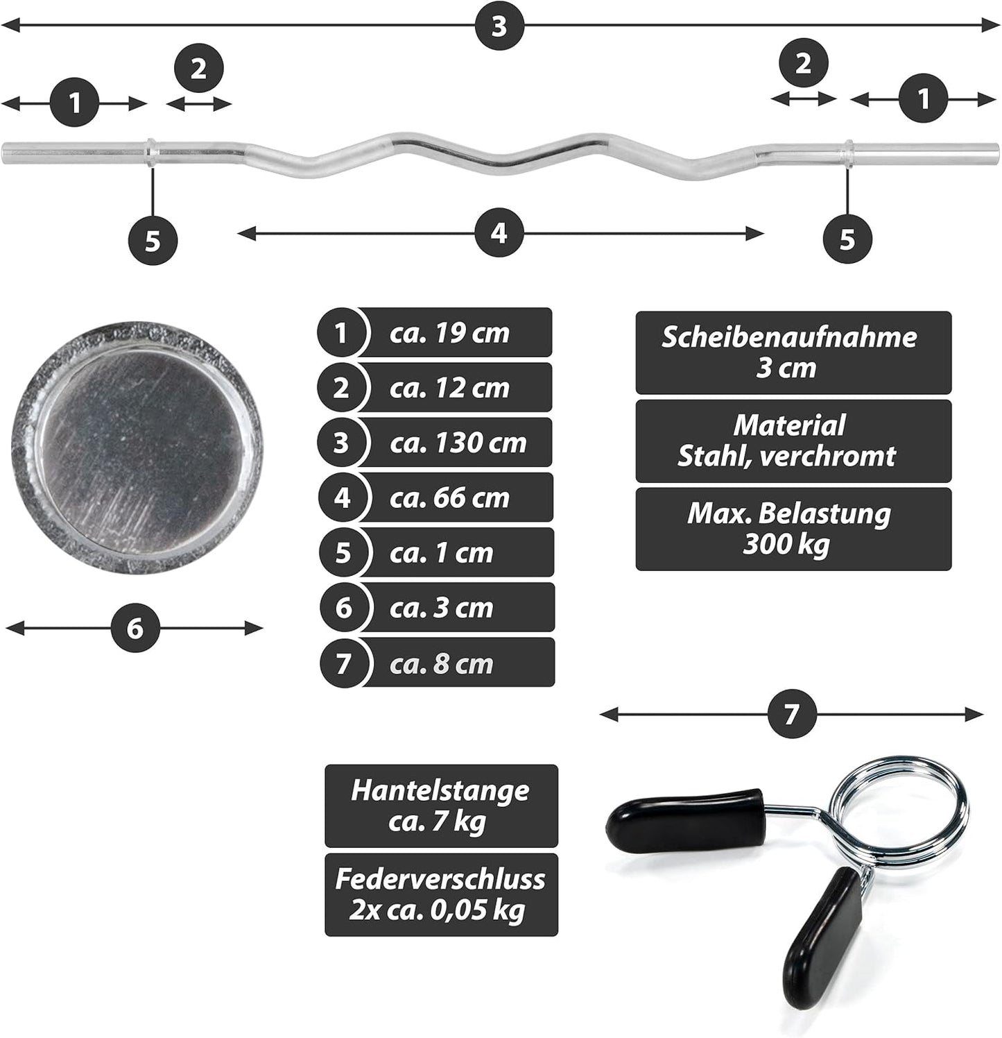 Curlstange 130 cm Krafttraining Zugstange silber verchromt Federverschluss Workout Bodybuilding Fitness Gewichtheben bis 150 kg