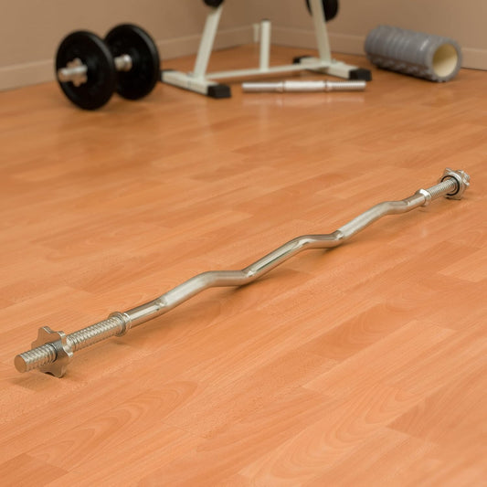 Curl-Set 120 cm 24 kg 8 Gewichte Krafttraining Zugstange silber verchromt Bodybuilding Fitness Schraubverschlüsse Gewichtheben Sternverschlüsse
